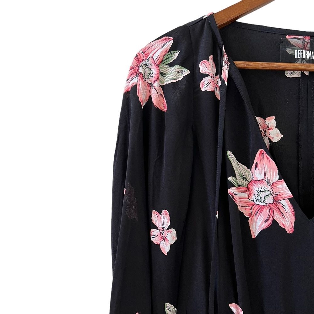 Reformation Misha Black Floral Mini Dress Size 2 - Picture 6 of 16